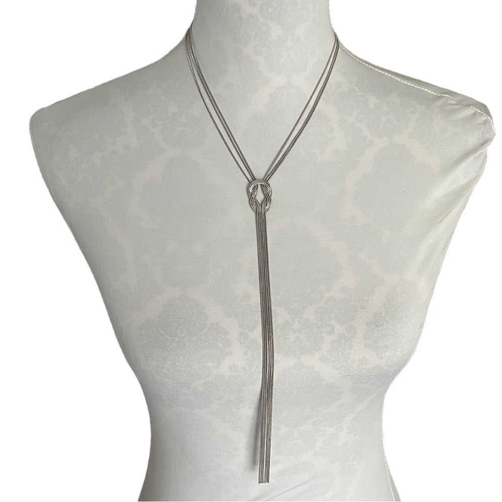 Charming Charlie Silver-Tone Lariat Knot Necklace – Modern Minimalist Y-Style